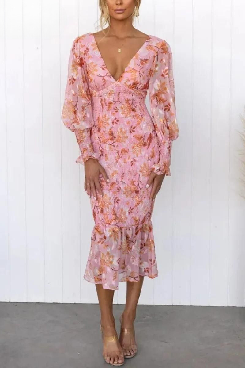 Megan - Midi-jurk met bloemenpatroon