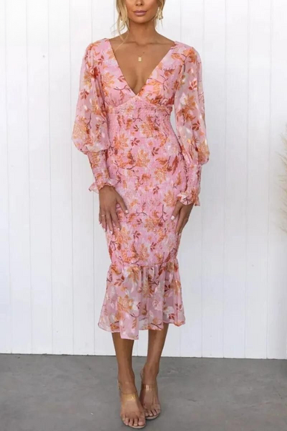 Megan - Midi-jurk met bloemenpatroon