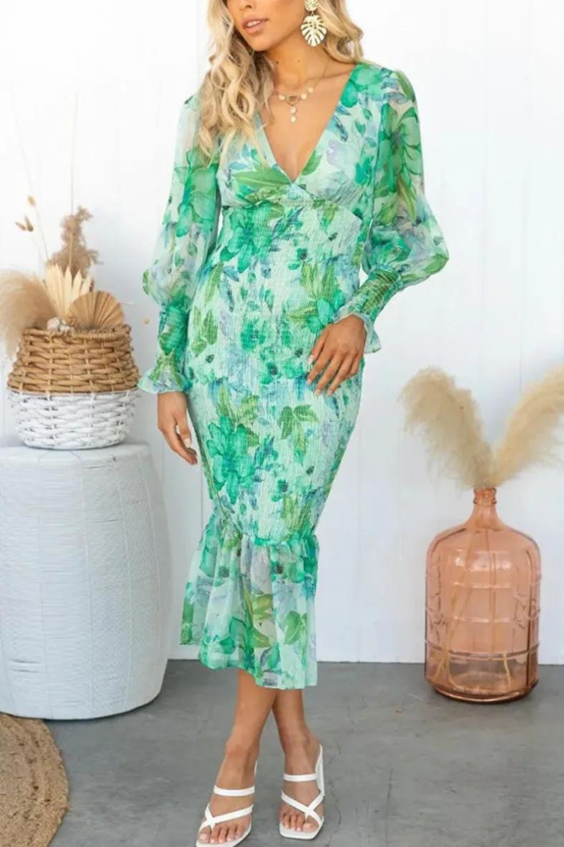 Megan - Midi-jurk met bloemenpatroon