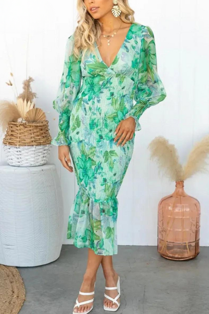 Megan - Midi-jurk met bloemenpatroon