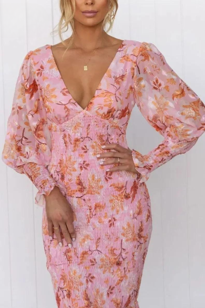 Megan - Midi-jurk met bloemenpatroon