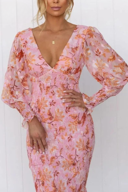 Megan - Midi-jurk met bloemenpatroon