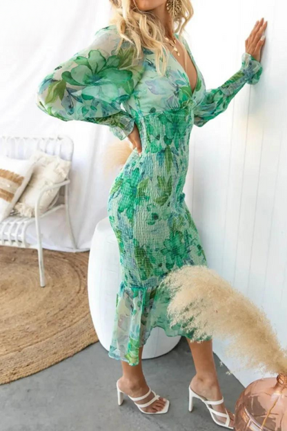 Megan - Midi-jurk met bloemenpatroon