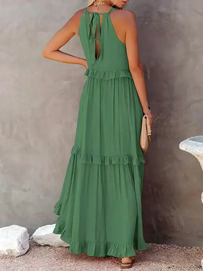 Ilona - HALTERNECK JURK MET RUFFLES EN ZAKKEN
