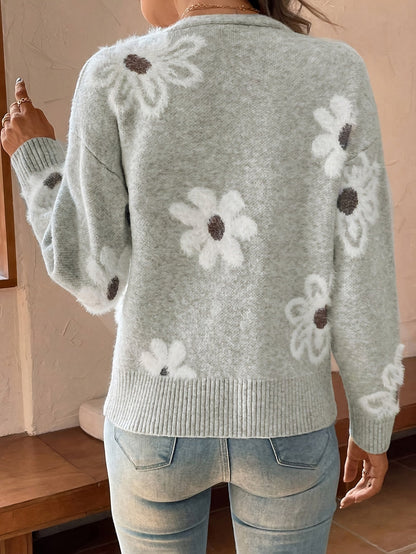 Pascale | Cardigan en Maille avec Motif Floral