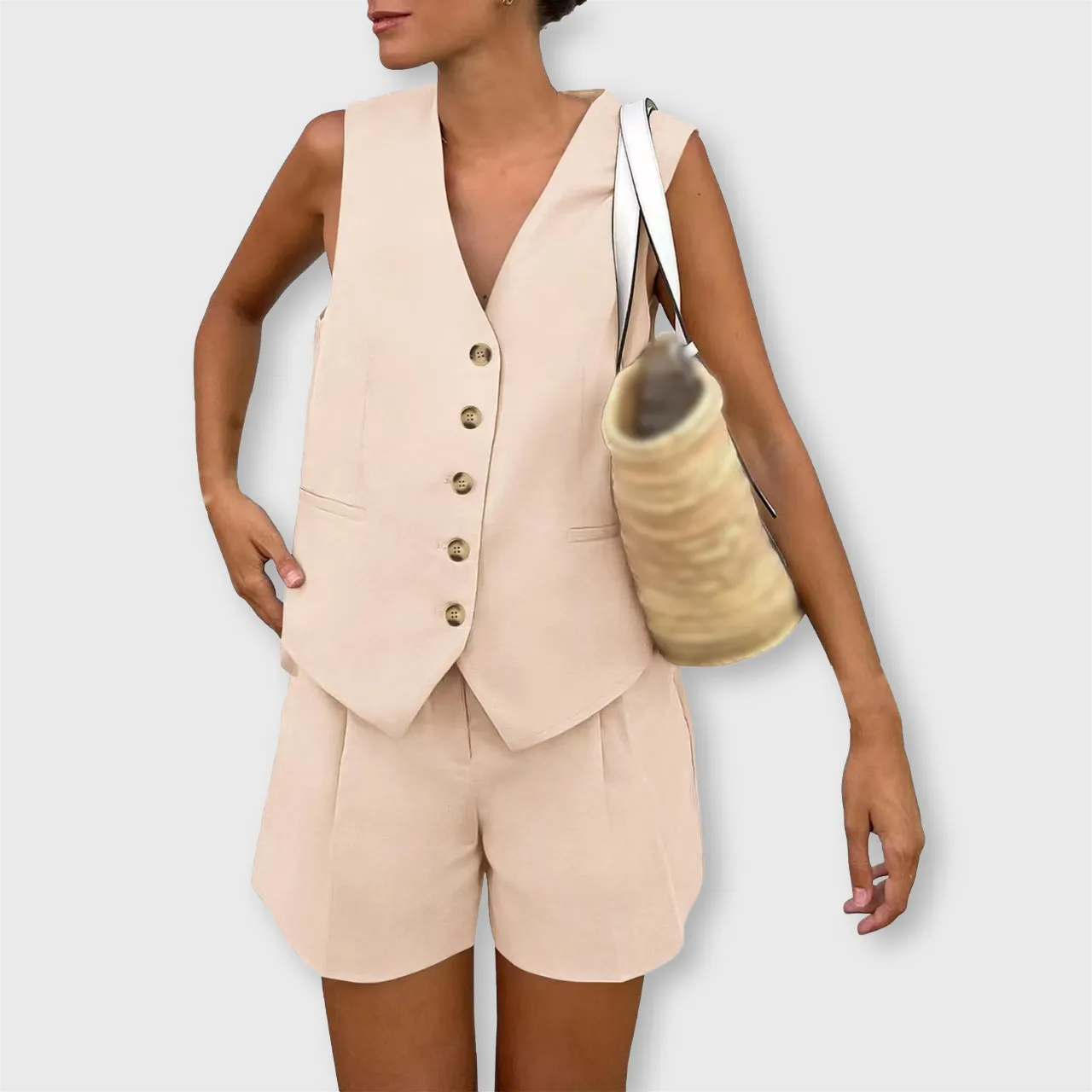 The Chloe Set – Minimalist V-Neck Summer Suit