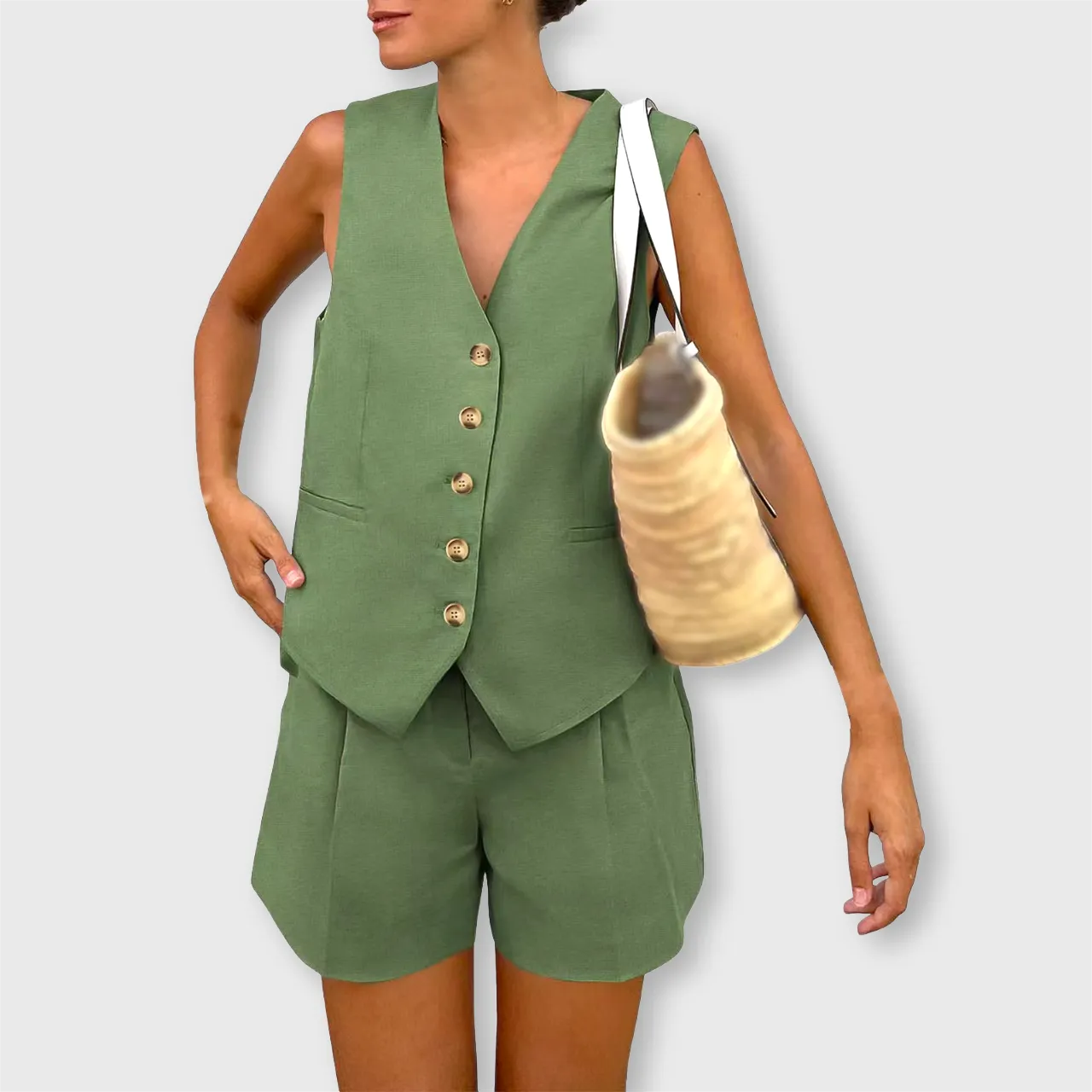 The Chloe Set – Minimalist V-Neck Summer Suit