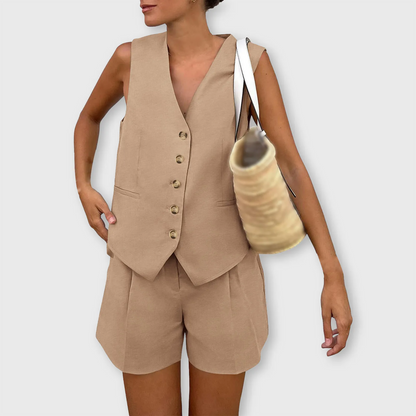 The Chloe Set – Minimalist V-Neck Summer Suit