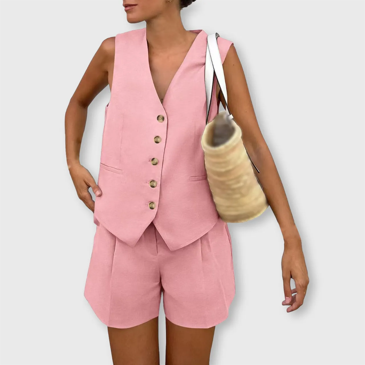 The Chloe Set – Minimalist V-Neck Summer Suit