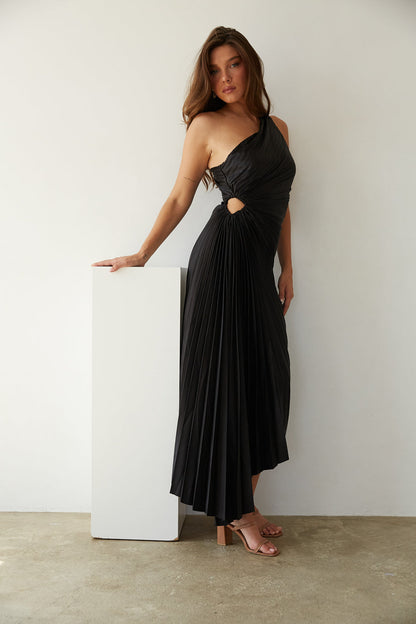 Sylviana™ | Midi Plissé Jurk met Één Schouder