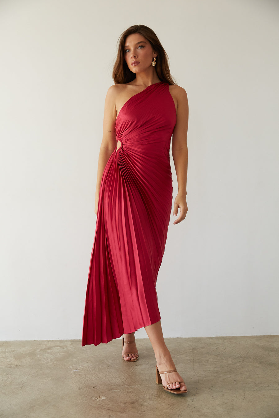 Sylviana™ | Midi Plissé Jurk met Één Schouder